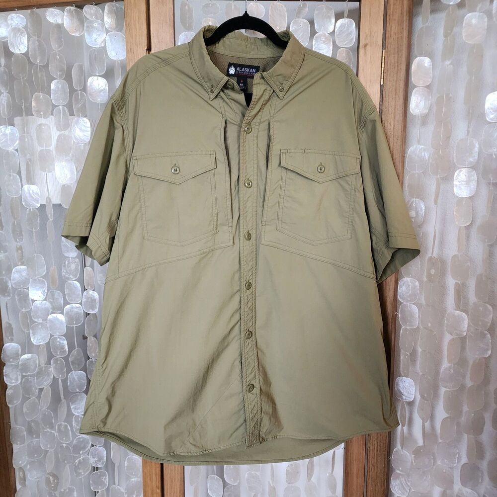 Alaskan Hardgear XL Fishing Shirt Olive Green Vented Nylon Outdoor Hiking Gorp
